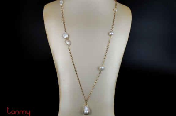 9k gold chain necklace with round pearls